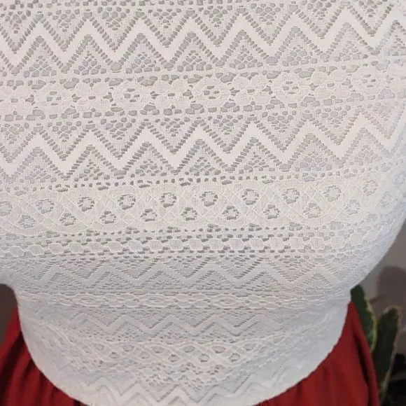 Tobi Burnt Orange with Creamy Lace Halter Top Mini Swing Dress Sz S - Picture 8 of 13